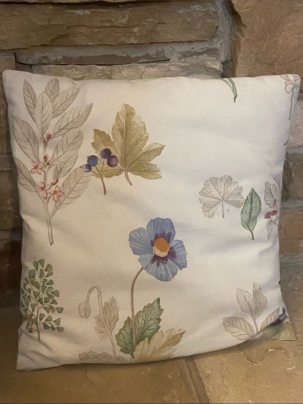 Longaberger Botanical Blue Floral Decorative Throw Pillow - Neutral Background